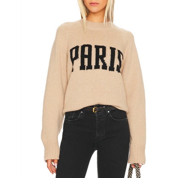 ANINE BING Kendrick Wool/Cashmere Blend University Paris Sweater in Light Camel - Picture 3 of 16